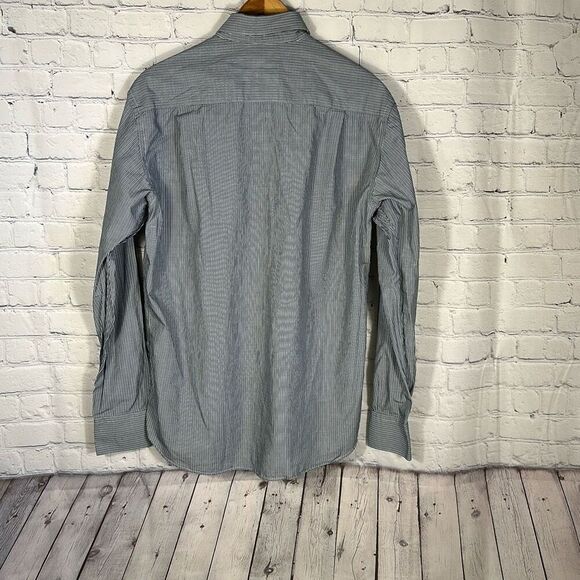 Canali Button up Shirt Size Large L  Made in  Italy Cotton Gray Striped SPOT - Picture 6 of 10
